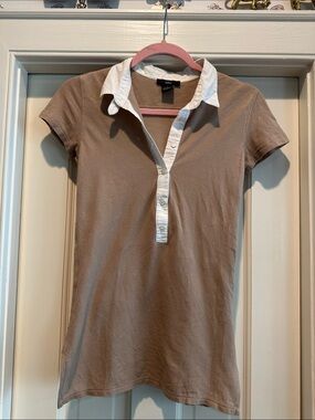 Alara Taupe Short Sleeve Polo Top with White Collar